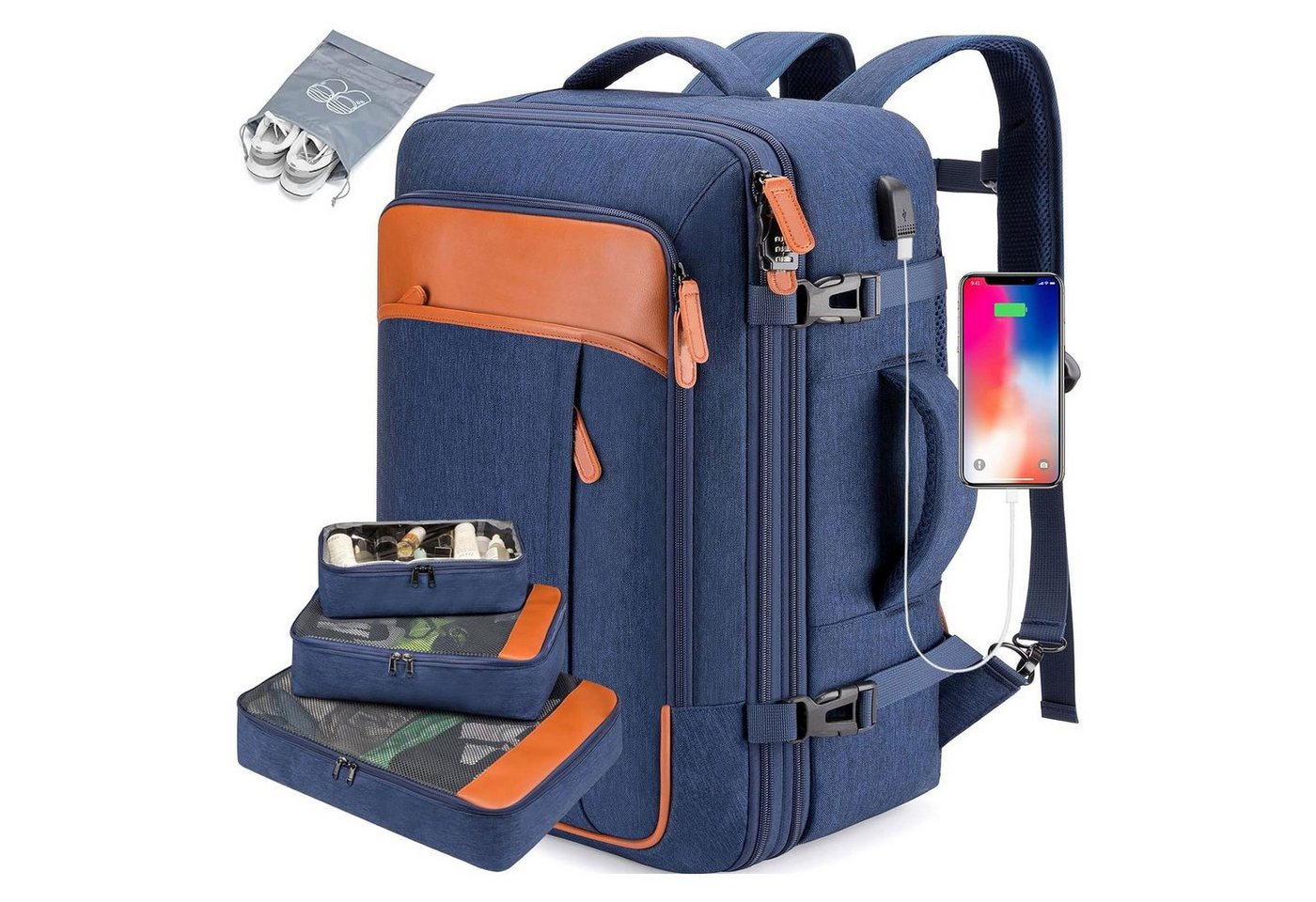 MODFU Reiserucksack Laptoprucksack Laptop Rucksack Rucksäcke Freizeitrucksack Laptoptasche (mit 4 Aufbewahrungstaschen Reisen Notebook Laptop Rucksack Handgepäck, Anti-Diebstahl, Backpack mit Laptopfach, USB-Anschluss, Schultergurte), für Herren Damen Jungen Teenager Freizeit Arbeit Business Reisen von MODFU