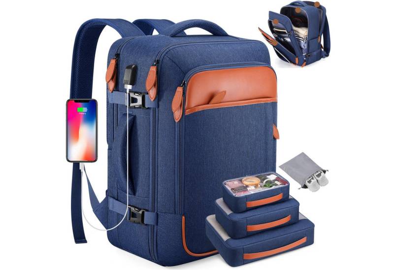 MODFU Reiserucksack Laptoprucksack Rucksäcke Freizeitrucksack Businesstasche (mit 4 Aufbewahrungstaschen Reisen Notebook Laptop Rucksack Handgepäck, Anti-Diebstahl, Backpack mit Laptopfach, Schultergurte, mit USB-Anschluss), für Herren Damen Jungen Teenager Freizeit Arbeit usw. von MODFU