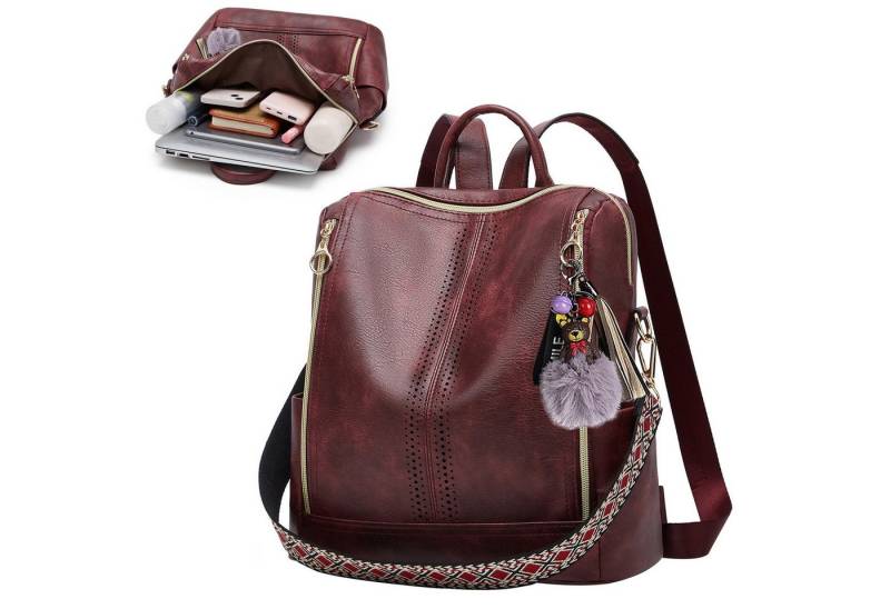 MODFU Rucksack Retro Handgepäck Freizeitrucksack mit Anti Diebstahl Tasche (Schultertasche Businesstasche, Vintage, 31x32x14 cm mit 18x12 cm Handtasche), für Arbeit Schule Uni Freizeit Reisen usw. von MODFU