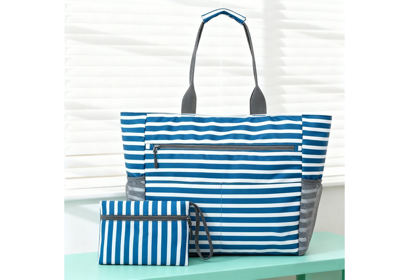 MODFU Schultertasche Strandtasche Umhängetasche Handtasche Reisetasche (mit großem Fassungsvermögen separatem Innenfach und stilvollem Design, 1-tlg., 42 x15 x39 cm mit kleiner Tasche), Ideal für Strand Schwimmbad Einkaufen Picknick Freizeitaktivitäten von MODFU