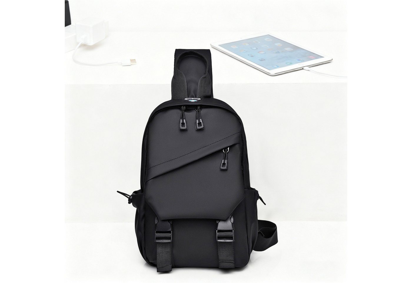 MODFU Umhängetasche Brusttasche Hüfttasche Schultertasche Crossbody-Bag Rucksack (mit USB-Ladeanschluss mehreren Fächern verstellbarem Schultergurt, 1-tlg., 30 x 8 x 18 cm für vielseitigen Einsatz), vielseitiger Trageoption für Arbeit Schule Reisen und Alltag von MODFU