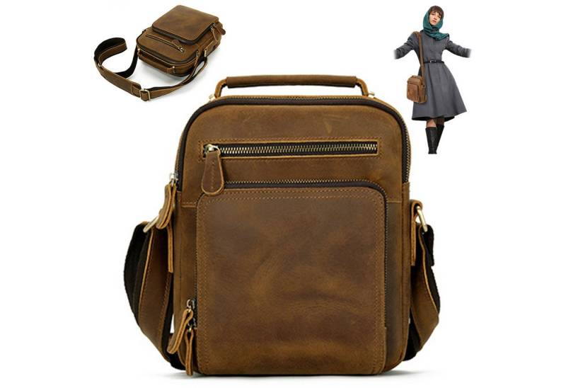 MODFU Umhängetasche Henkeltasche Multifunktional unisex Freizeittasche (Schultertasche Arbeitstasche Messenger-Tasche Top Griff Schultergurt, Ledertasche, Unitasche, Bürotasche, Echtes Leder, Echtleder), für Herren Frauen Jungen Freizeit Arbeit Business Schule Büro Reisen von MODFU