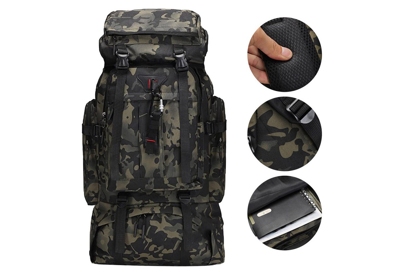 MODFU Wanderrucksack 70L Trekkingrucksack Reiserucksack mit Laptopfach (wasserabweisend leicht Campingrucksack, 1-tlg., Separatem Schuhfach, verstellbarer Brustgurt), für Herren Damen Teenager für Backpacking Städtetrips usw. von MODFU