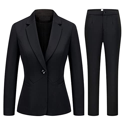 MODFUL Damen 2 Stück Business Anzug Hose Set Slim Fit Ein-Knopf Blazer Jacke Lady Work Anzug für Büro, Schwarz 01, Mittel von MODFUL