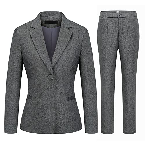 MODFUL Damen 2-teiliges Business Anzug Hosen Set Slim Fit One Button Blazer Jacke Damen Arbeitsanzug für Büro, GRAU, Groß von MODFUL