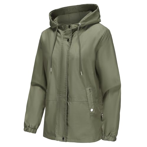 MODFUL Damen Leichte Windjacke mit Kapuze, Packbare Jacke mit Taschen für Frühling, Sommer und Herbst (Grün, S) von MODFUL
