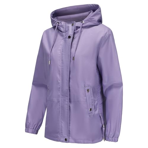 MODFUL Damen Leichte Windjacke mit Kapuze, Packbare Jacke mit Taschen für Frühling, Sommer und Herbst (Lila, L) von MODFUL