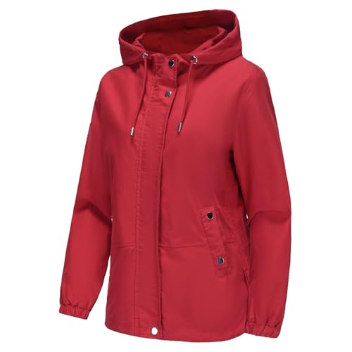 MODFUL Damen Leichte Windjacke mit Kapuze, Packbare Jacke mit Taschen für Frühling, Sommer und Herbst (Rot, M) von MODFUL
