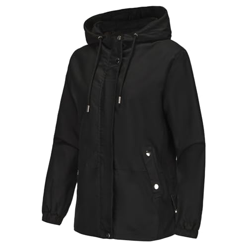 MODFUL Damen Leichte Windjacke mit Kapuze, Packbare Jacke mit Taschen für Frühling, Sommer und Herbst (Schwarz, M) von MODFUL