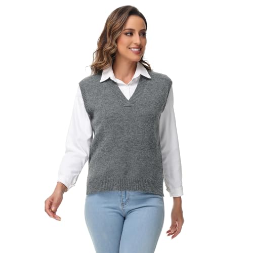 MODFUL Damen-Strickweste, ärmellos, V-Ausschnitt, grob, klassischer Pullover, dunkelgrau, XL MODFUL Damen-Strickweste, ärmellos, V-Ausschnitt, grob, klassischer Pullover, dunkelgrau, XL von MODFUL
