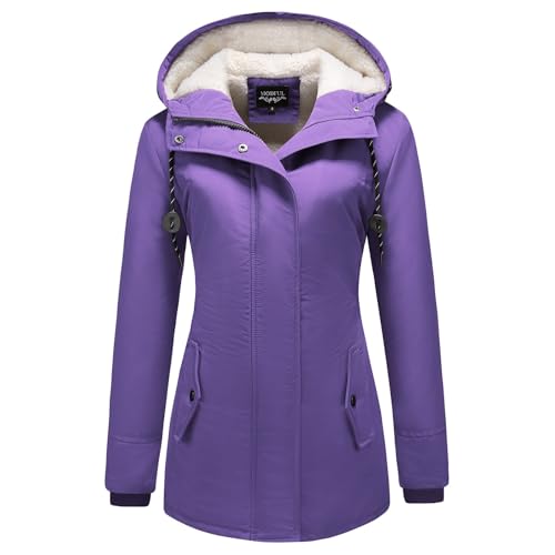 MODFUL Damen Winterparka Fleece Gefüttert Wintermantel mit Kapuze Dicke Coat Winterjacke (Lila, M) von MODFUL