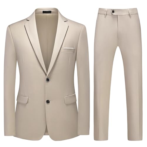 MODFUL Herren Anzüge 2-teilig Zwei Knöpfe Slim Fit Business Lässig Sakko Hose Smoking Set (Beige, L) von MODFUL