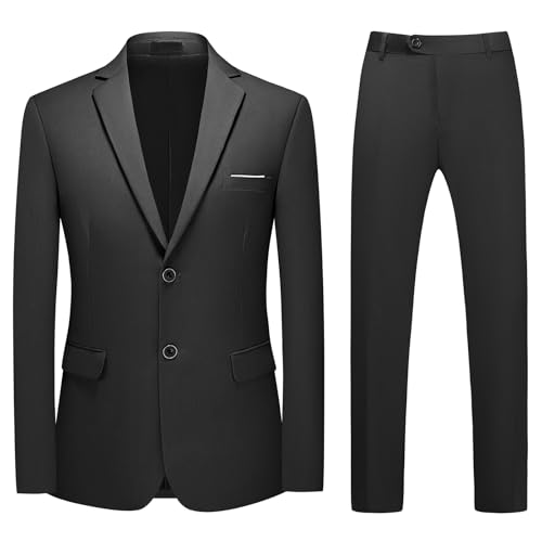 MODFUL Herren Anzüge 2-teilig Zwei Knöpfe Slim Fit Business Lässig Sakko Hose Smoking Set (Schwarz, M) von MODFUL