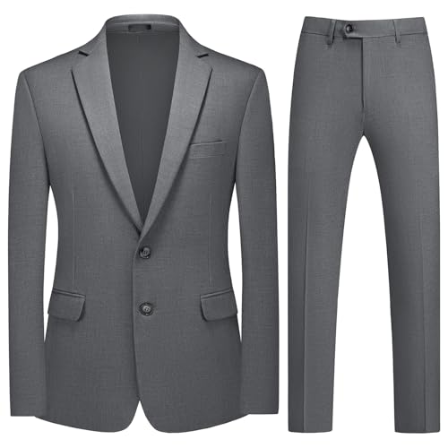 MODFUL Herren Anzug 2 Teilig Slim Fit Wollmischung Business Casual Smoking Modern Hochzeitsblazer Hosen (Grau, XXL) von MODFUL