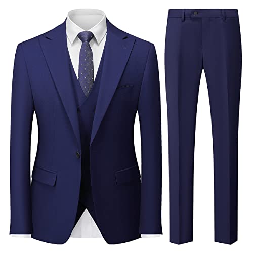 MODFUL Herren Anzug 3-teilig Slim Fit Business Einknopf Smoking Hochzeitsblazer Weste Hosen Set (Marineblau, XS) von MODFUL