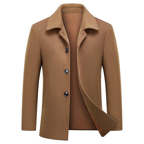 MODFUL Herren Kurzer Wollmantel Warm Wolle Lässiger Mantel Peacoat Slim Fit für Business (Braun, L) von MODFUL