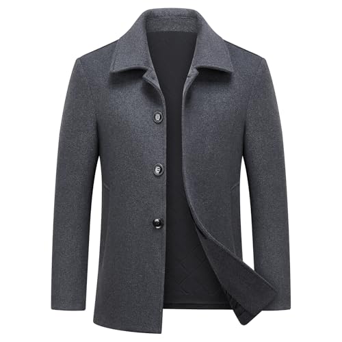 MODFUL Herren Kurzer Wollmantel Warm Wolle Lässiger Mantel Peacoat Slim Fit für Business (Grau, M) von MODFUL