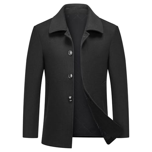 MODFUL Herren Kurzer Wollmantel Warm Wolle Lässiger Mantel Peacoat Slim Fit für Business (Schwarz, S) von MODFUL