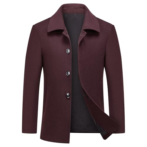MODFUL Herren Kurzer Wollmantel Warm Wolle Lässiger Mantel Peacoat Slim Fit für Business (Weinrot, L) von MODFUL