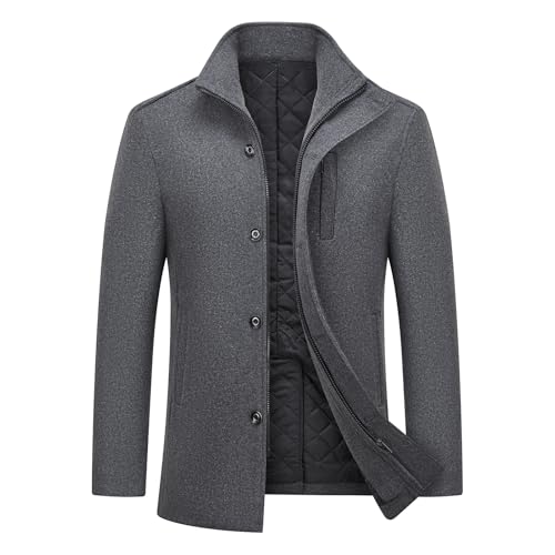 MODFUL Herren Wollmantel Mittellang Warm Wolle Wintermantel Peacoat Slim Fit für Business (Grau, XL) von MODFUL
