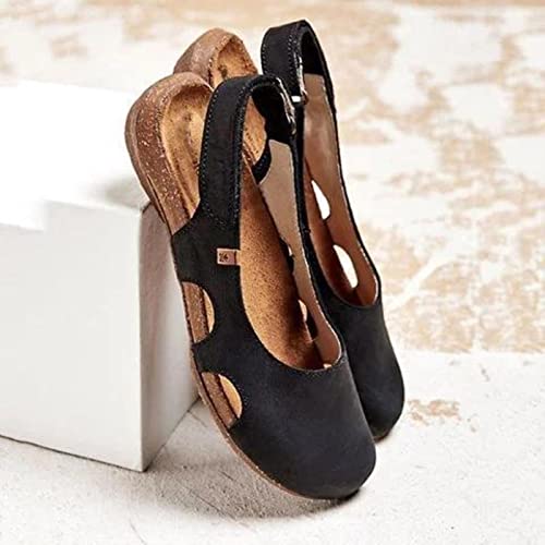 MODFUSDF Sommer Frauen Sandalen Wedges 2022 Neue Mode Lässige Schnalle Heißer Gladiator Rutschfeste Sandalen Retro Flock Party Office Damen Schuhe-black,41 von MODFUSDF