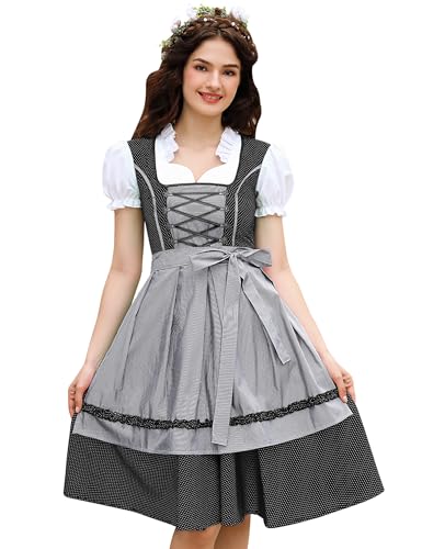 MODISFRAU Dirndl Damen Midi Trachtenkleid Damen Trachtenrock Trachtenmode Kleid Dirndlbluse für Oktoberfest Schwarz 38 von MODISFRAU