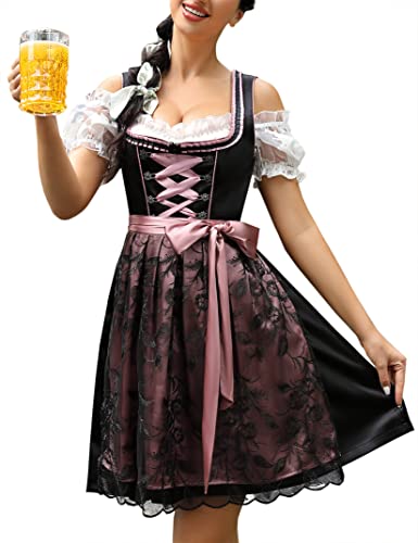 MODISFRAU Dirndl für Damen Midi Trachtenkleid Set 3 Teilig Mit Trachtenrock Dirndlbluse DirndlschüRze für Oktoberfest Schwarz 34 von MODISFRAU