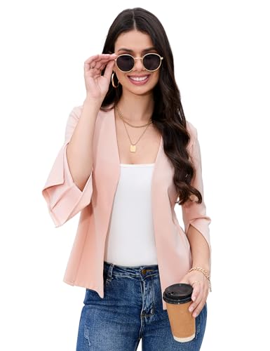 MODIURBAN Damen Bolero Elegant Strickjacke Business OL Boleros Langarm Open Front Blazerjacke Aprikose XXL von MODIURBAN