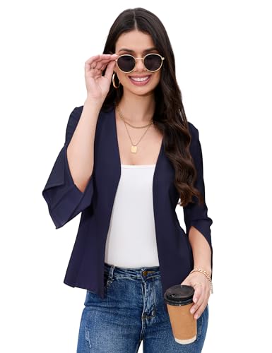 MODIURBAN Damen Bolero Elegant Strickjacke Business OL Boleros Langarm Open Front Blazerjacke Dunkelblau M von MODIURBAN