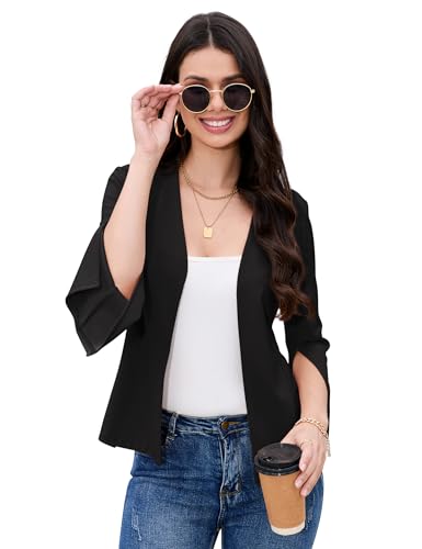 MODIURBAN Damen Bolero Elegant Strickjacke Business OL Boleros Langarm Open Front Blazerjacke Schwarz L von MODIURBAN