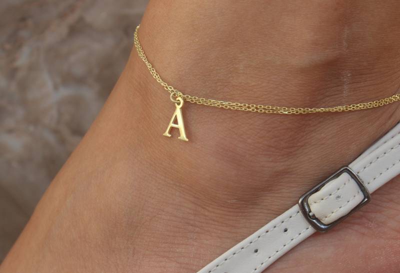 Doppelkette Fußkettchen Gold Benutzerdefinierte Initial Armband Armreif Sommer Multi Kette Personalisiertes Geschenk von MODJewelrySilver