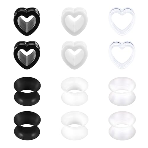 MODRSA 12MM Ear Tunnel Plug Silikon Flared Flexibler Herz Tunnel Expander Stretching Damen Frauen Ear Skin Flexibles Fleisch 6Paare von MODRSA
