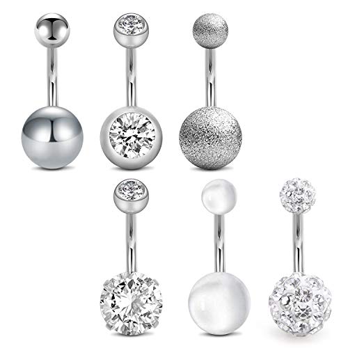 MODRSA 14G 10mm Stab Bauchnabelpiercing Chirurgenstahl Damen Herren Bauchnabel Piercing Körperschmuck Piercing 6 Stück - Silber von MODRSA