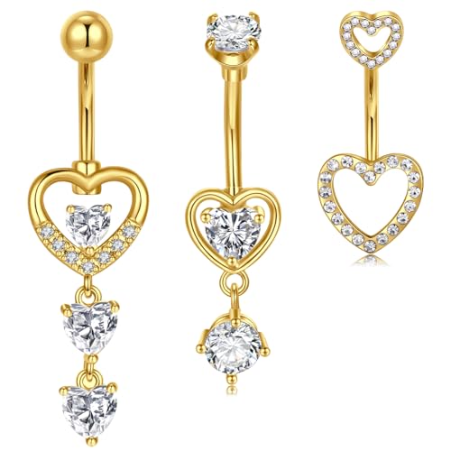 MODRSA 14G Bauchnabelpiercing Chirurgenstahl 10MM Bauchpiercing Ring Gold Herz Diamant CZ Piercing Bauch für Damen Piercing Schmuck von MODRSA