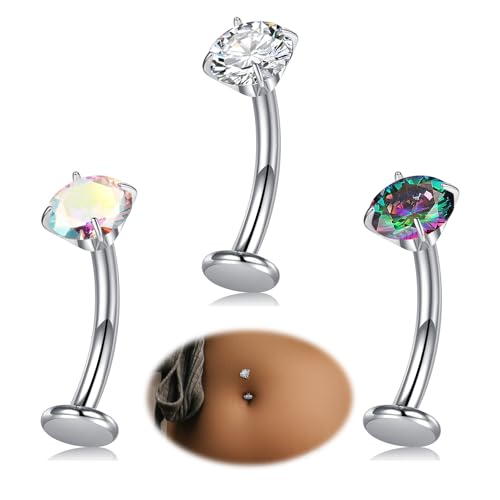 MODRSA 14G Titan Bauchnabelpiercing Bauchpiercing Titan 10MM Länge Buntes CZ Bauchnabelpiercing Bauchnabelring Flache Barbell mit Innengewinde Hypoallergen für Damen MODRSA 14G Titan Bauchnabelpiercing Bauchpiercing Titan 10MM Länge Buntes CZ Bauchnabelpiercing Bauchnabelring Flache Barbell mit Innengewinde Hypoallergen für Damen von MODRSA