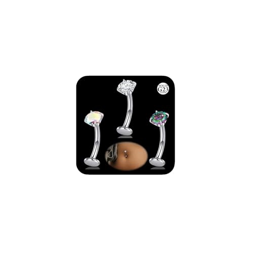 MODRSA 14G Titan Bauchnabelpiercing Bauchpiercing Titan 10MM Länge Buntes CZ Bauchnabelpiercing Bauchnabelring Flache Barbell mit Innengewinde Hypoallergen für Damen von MODRSA