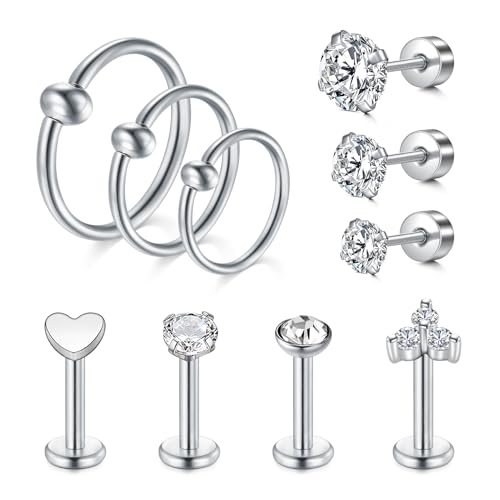 MODRSA 16G Tragus Piercing Silber Piercing Lippe Stud Ring CZ Ohrstecker Lippenpiercing Chirurgenstahl Ohrpiercing Medusa Labret Conch Piercing Damen von MODRSA