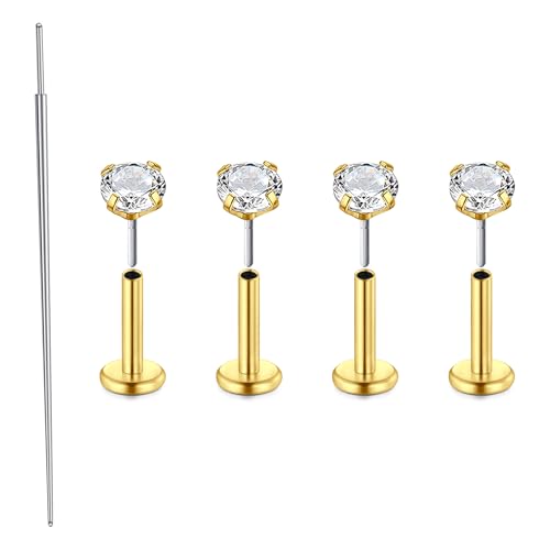 MODRSA 20G Tragus Piercing Ohrring Flash Piercing CZ Helix Piercing Gold Nasenpiercing Flat Back 6mm Piercing-Schmuck für Helix/Konch/Medusa/Lippen Piercing Damen von MODRSA