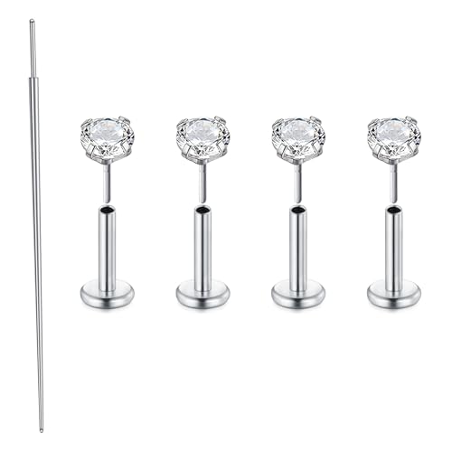 MODRSA 20G Tragus Piercing Ohrring Flash Piercing CZ Helix Piercing Silber Nasenpiercing Flat Back 6mm Piercing-Schmuck für Helix/Konch/Medusa/Lippen Piercing Ohrring Damen von MODRSA