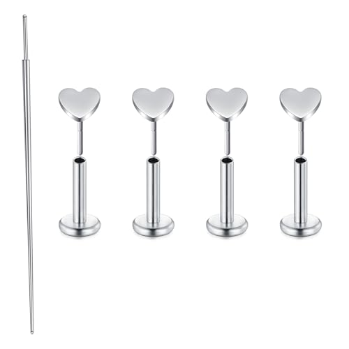 MODRSA 20G Tragus Piercing Ohrring Flash Piercing Herz Helix Piercing Silber Nasenpiercing Flat Back 6mm Piercing-Schmuck für Helix/Konch/Medusa/Lippen Piercing Ohrring Damen von MODRSA