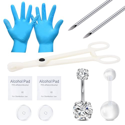 MODRSA Piercing Kit Bauchnabelpiercing Set 14G Bauchnabel Piercing Chirurgenstahl Körperpiercing Werkzeugset Diamant CZ Silber Piercing Bauchnabel Kit Bananabells Schmuck Damen von MODRSA