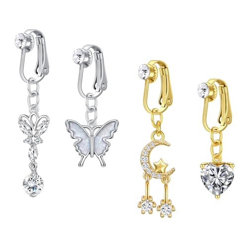 MODRSA Fake Bauchnabelpiercing Damen - Chirurgenstahl Bauchnabelpiercing Clip Bananabells Schmetterling Herz Mond Non Piercing von MODRSA