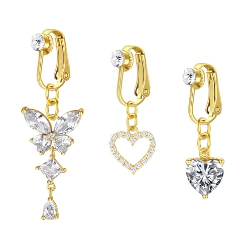 MODRSA Fake Bauchnabelpiercing Damen - Chirurgenstahl Bauchnabelpiercing Gold Bananabells Schmetterling Herz Non Piercing Clip MODRSA Fake Bauchnabelpiercing Damen - Chirurgenstahl Bauchnabelpiercing Gold Bananabells Schmetterling Herz Non Piercing Clip von MODRSA