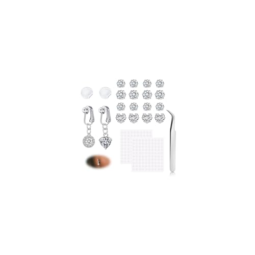 MODRSA Fake Bauchnabelpiercing-Ring Piercing Bauchnabel: DIY Zirkon Silber Pierc Schmuck Set Belly Button With Pinzette 4,8mm Zirkon Aufkleber von MODRSA