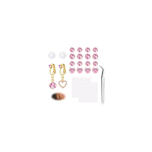 MODRSA Fake Bauchnabelpiercing-Ring Piercing Bauchnabel: DIY Zirkon Silber Pierc Schmuck Set Belly Button with Pinzette 4,8mm Zirkon Aufkleber von MODRSA