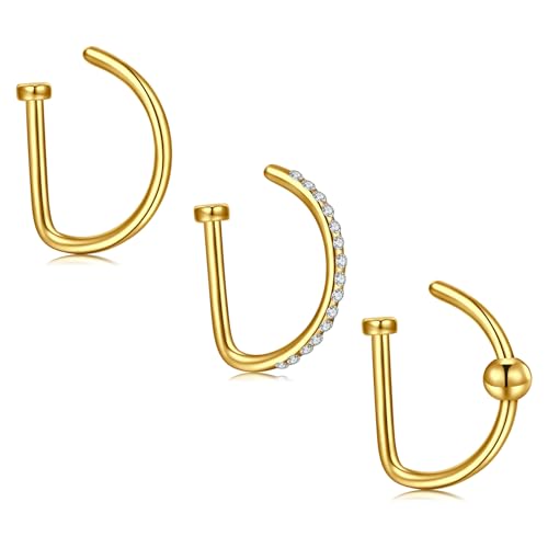 MODRSA Fake Nasenpiercing Gold Chirurgenstahl Fake Nose Ring Damen Fake Nasenring Piercing Fake Nasen Piercing Faux Nasenpiercing Ring von MODRSA