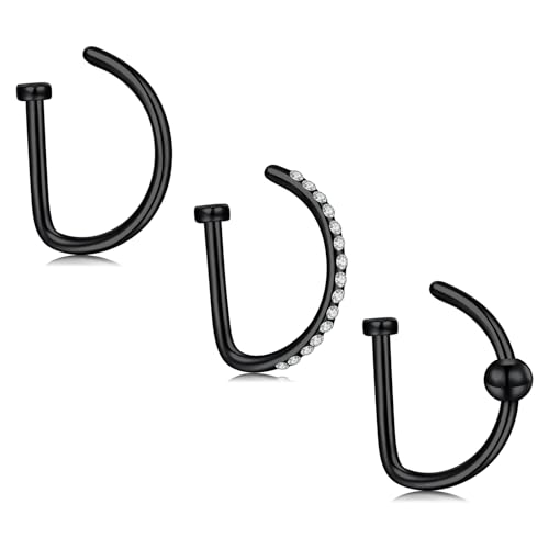 MODRSA Fake Nasenpiercing Schwarz Chirurgenstahl Fake Nose Ring Damen Fake Nasenring Piercing Fake Nasen Piercing Faux Nasenpiercing Ring von MODRSA