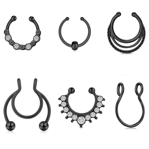 MODRSA Fake Septum Chirurgenstahl Septum Piercing Schwarz Clip Fake Septum Piercing Fake Septum für Damen Faux Septum Ring von MODRSA