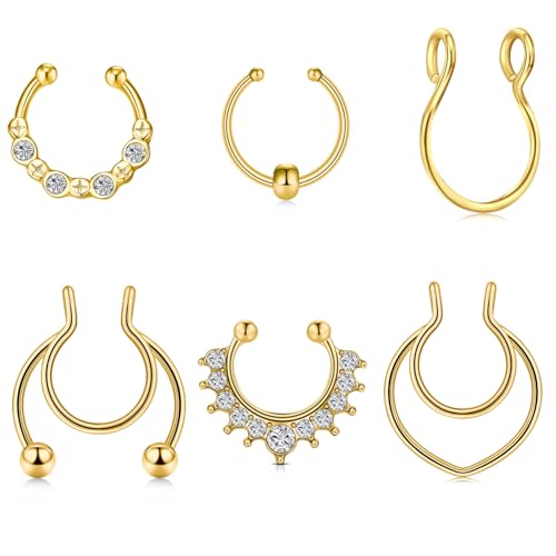 MODRSA Fake Septum Gold Stainless Steel Septum Piercing Jewellery Clip for Women Fake Septum Piercing Fake Septum Ring Faux Septum Ring von MODRSA