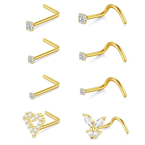 MODRSA Nose-Studs Nose -Piercing-Jewellery Women Nostril-Piercing: 20g(0.8mm) Nostril Ring L Shaped Stainless 7 Length with Zircon von MODRSA